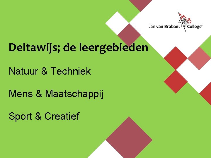 Deltawijs; de leergebieden Natuur & Techniek Mens & Maatschappij Sport & Creatief 