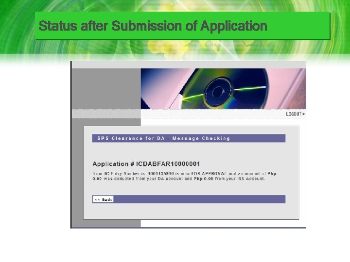 Status after Submission of Application 