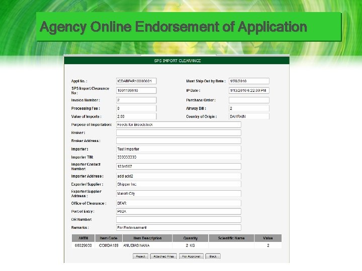 Agency Online Endorsement of Application 