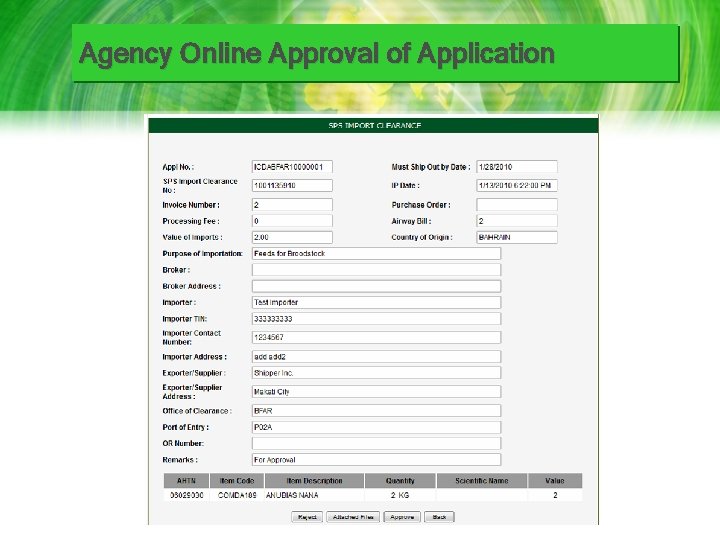 Agency Online Approval of Application 