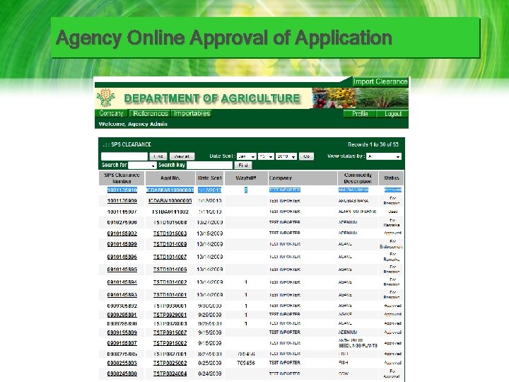 Agency Online Approval of Application 