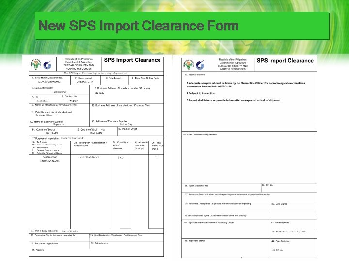 New SPS Import Clearance Form 