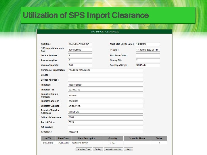 Utilization of SPS Import Clearance 