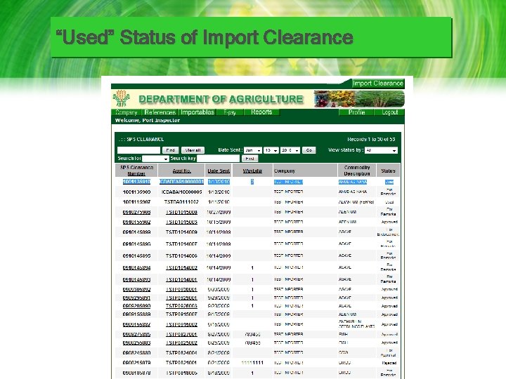 “Used” Status of Import Clearance 