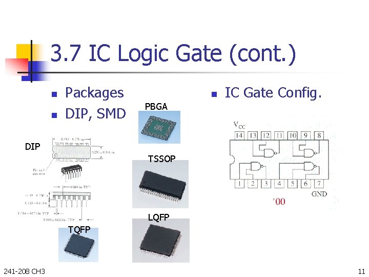 3. 7 IC Logic Gate (cont. ) n n Packages DIP, SMD n PBGA