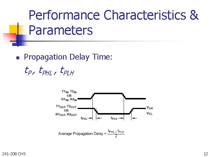 Performance Characteristics & Parameters n Propagation Delay Time: t. P , t. PHL ,