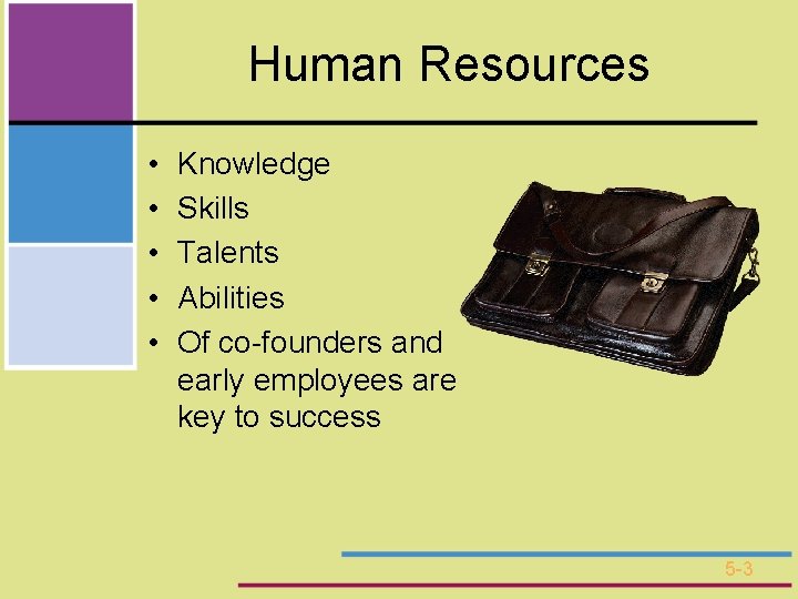 Human Resources • • • Knowledge Skills Talents Abilities Of co-founders and early employees