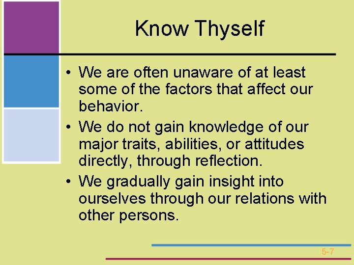 Know Thyself • We are often unaware of at least some of the factors