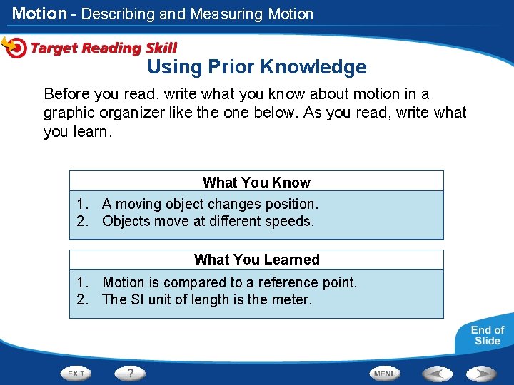 Motion - Describing and Measuring Motion Using Prior Knowledge Before you read, write what