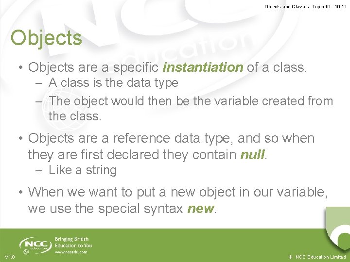 Objects and Classes Topic 10 - 10. 10 Objects • Objects are a specific Objects and Classes Topic 10 - 10. 10 Objects • Objects are a specific