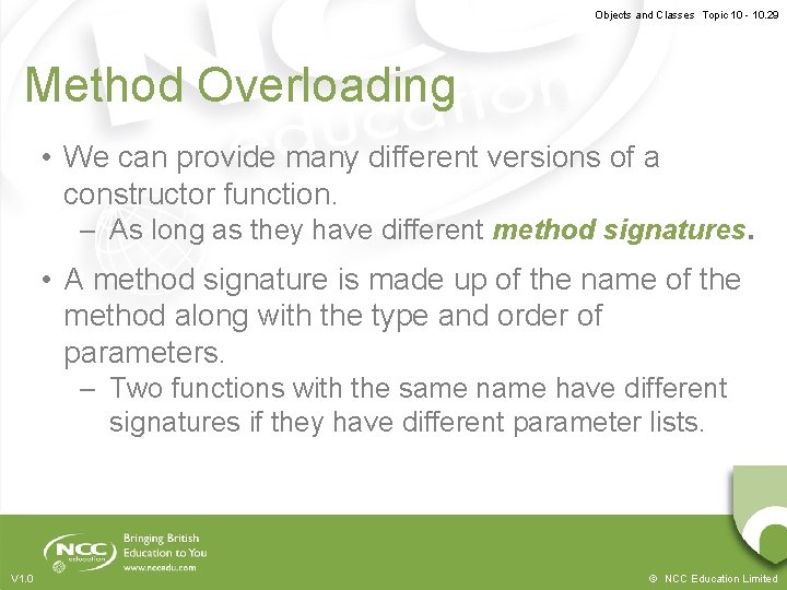 Objects and Classes Topic 10 - 10. 29 Method Overloading • We can provide Objects and Classes Topic 10 - 10. 29 Method Overloading • We can provide