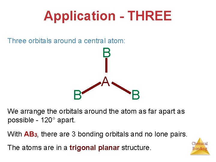 Application - THREE Three orbitals around a central atom: B B A B We