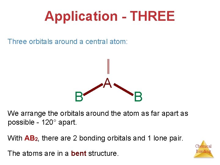 Application - THREE Three orbitals around a central atom: B A B We arrange