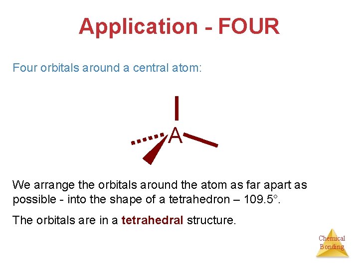 Application - FOUR Four orbitals around a central atom: A We arrange the orbitals