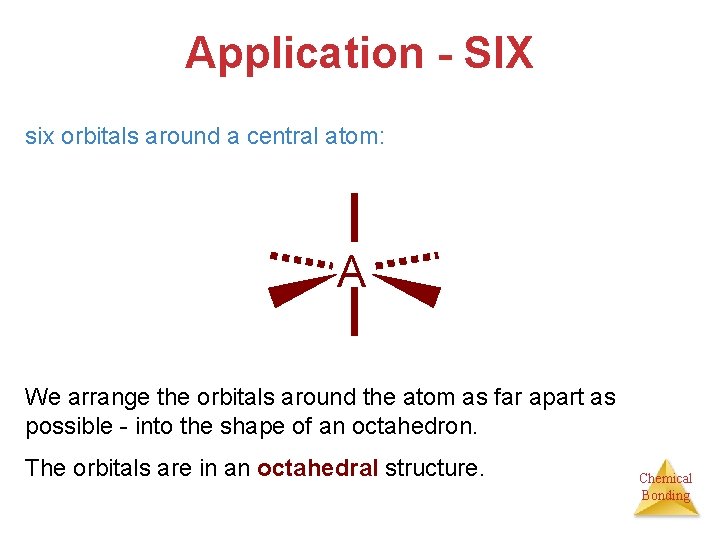 Application - SIX six orbitals around a central atom: A We arrange the orbitals