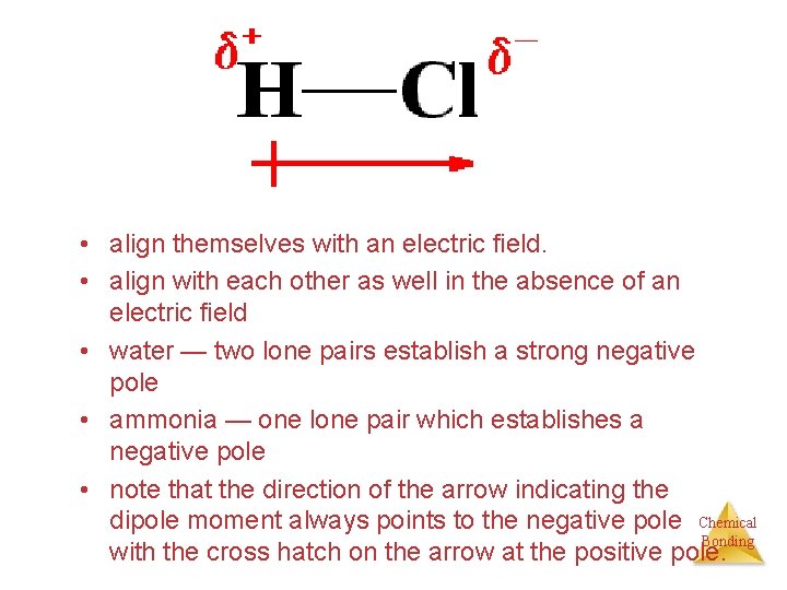  • align themselves with an electric field. • align with each other as