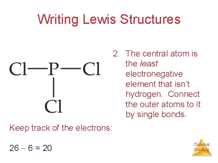 Writing Lewis Structures 2. The central atom is the least electronegative element that isn’t