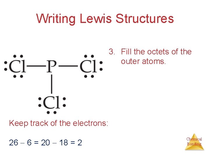 Writing Lewis Structures 3. Fill the octets of the outer atoms. Keep track of