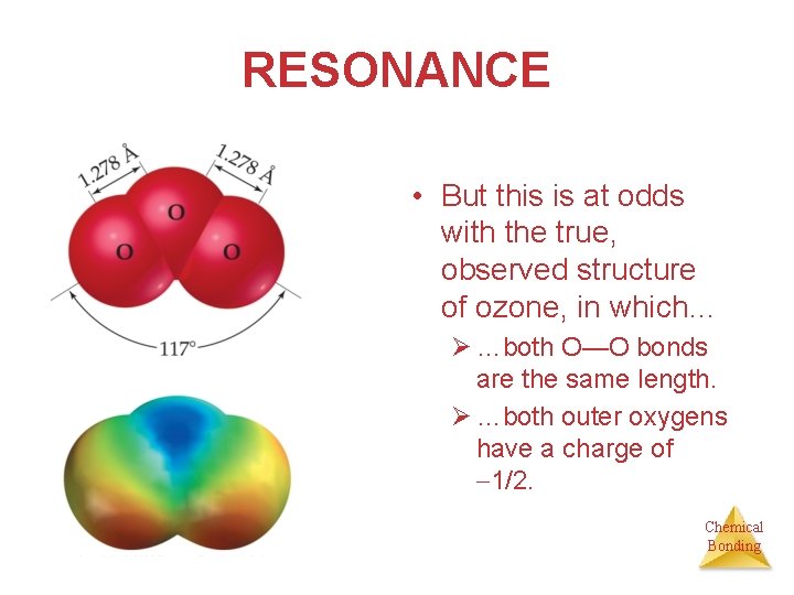 RESONANCE • But this is at odds with the true, observed structure of ozone,