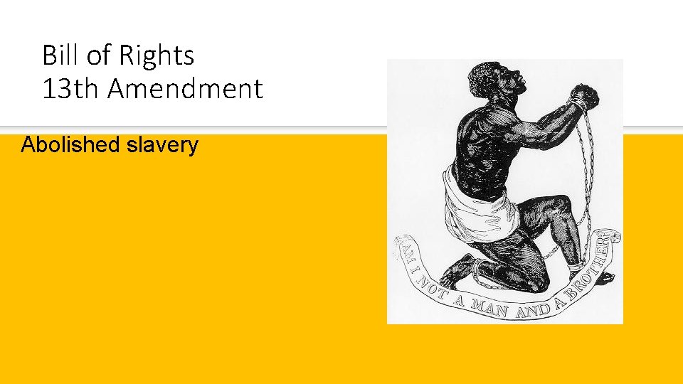 Bill of Rights 13 th Amendment Abolished slavery 