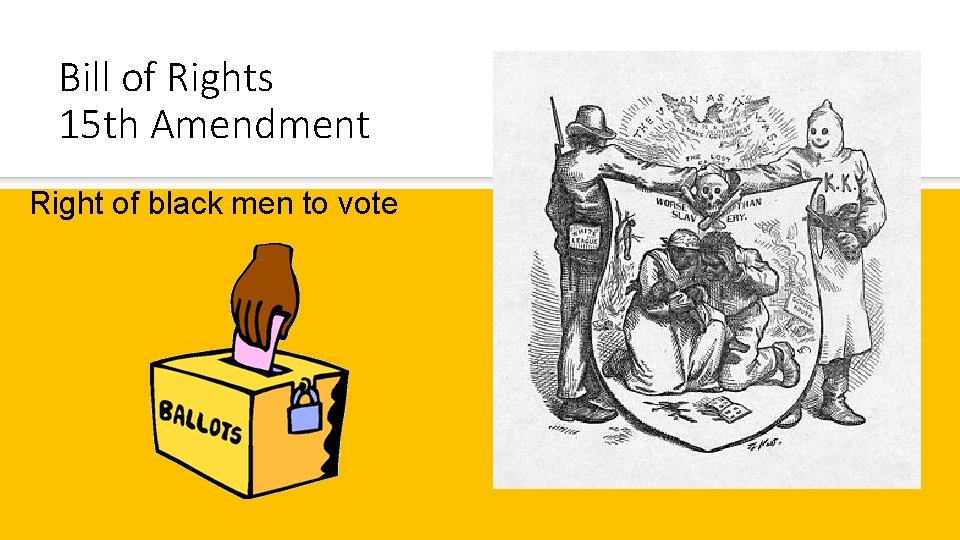 Bill of Rights 15 th Amendment Right of black men to vote 
