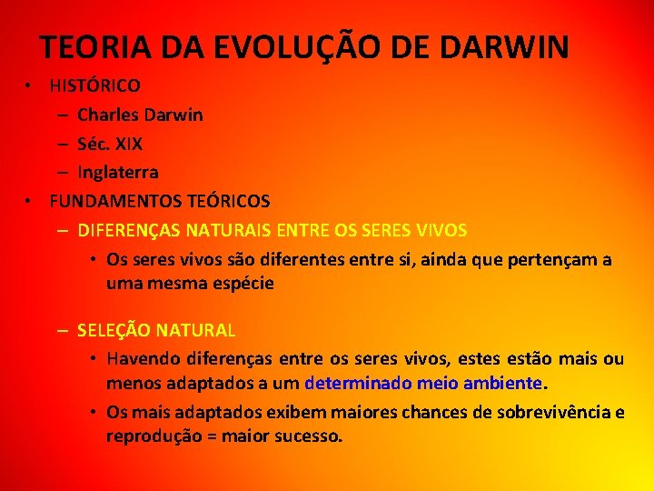 TEORIA DA EVOLUÇÃO DE DARWIN • HISTÓRICO – Charles Darwin – Séc. XIX –