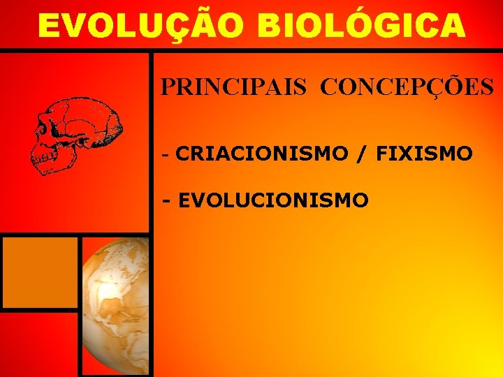 EVOLUÇÃO BIOLÓGICA PRINCIPAIS CONCEPÇÕES - CRIACIONISMO / FIXISMO - EVOLUCIONISMO 