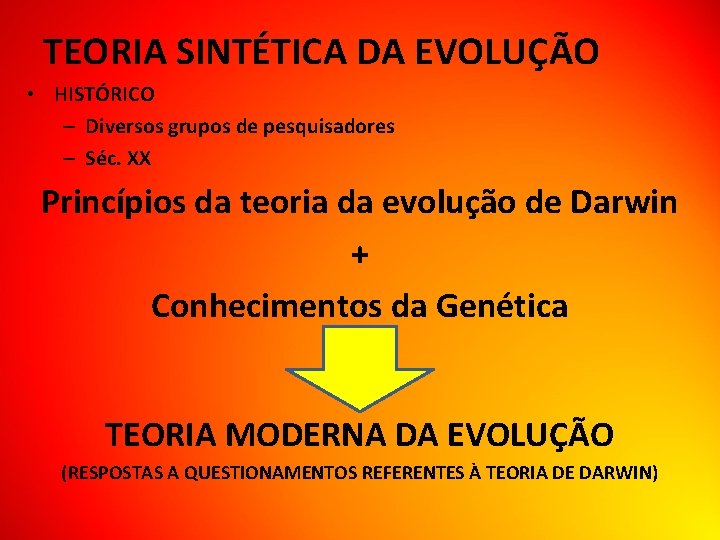 TEORIA SINTÉTICA DA EVOLUÇÃO • HISTÓRICO – Diversos grupos de pesquisadores – Séc. XX