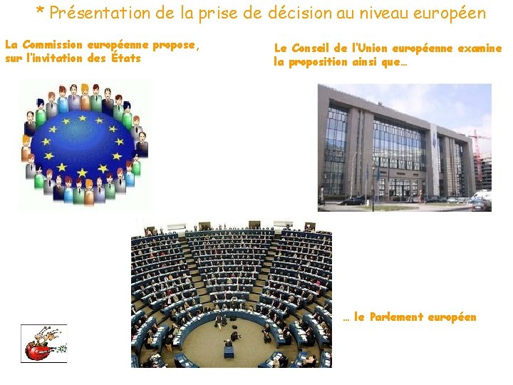 * Présentation de la prise de décision au niveau européen La Commission européenne propose,