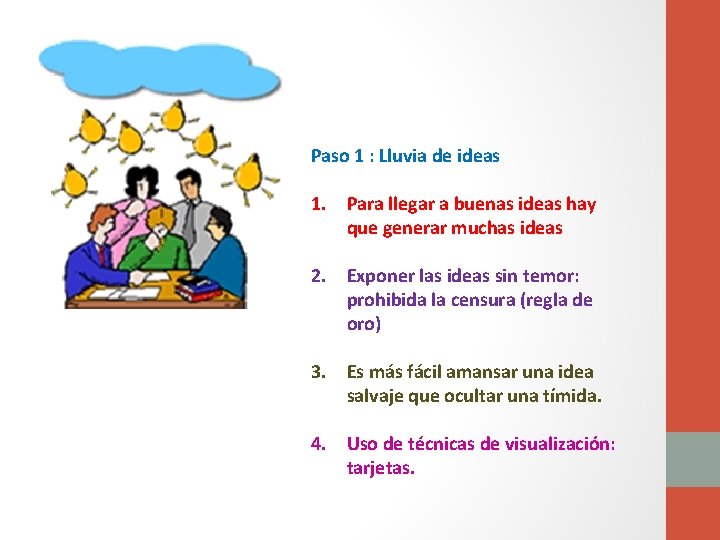 Paso 1 : Lluvia de ideas 1. Para llegar a buenas ideas hay que