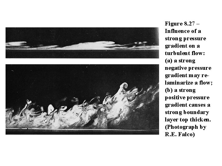 Figure 8. 27 – Influence of a strong pressure gradient on a turbulent flow: