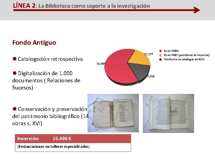 LÍNEA 2: La Biblioteca como soporte a la investigación Fondo Antiguo Catalogación retrospectiva Digitalización