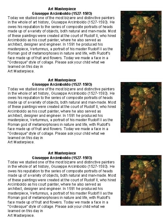 Art Masterpiece Autumn Giuseppe Arcimboldo Today we studied