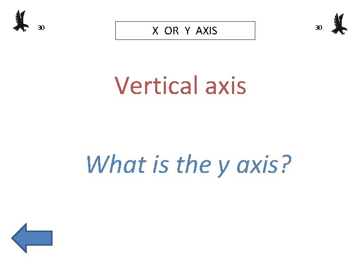 30 X OR Y AXIS Vertical axis What is the y axis? 30 