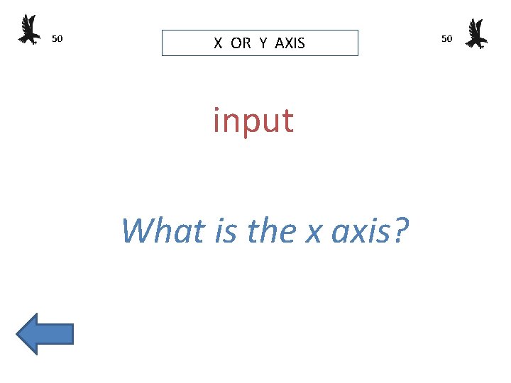 50 X OR Y AXIS input What is the x axis? 50 