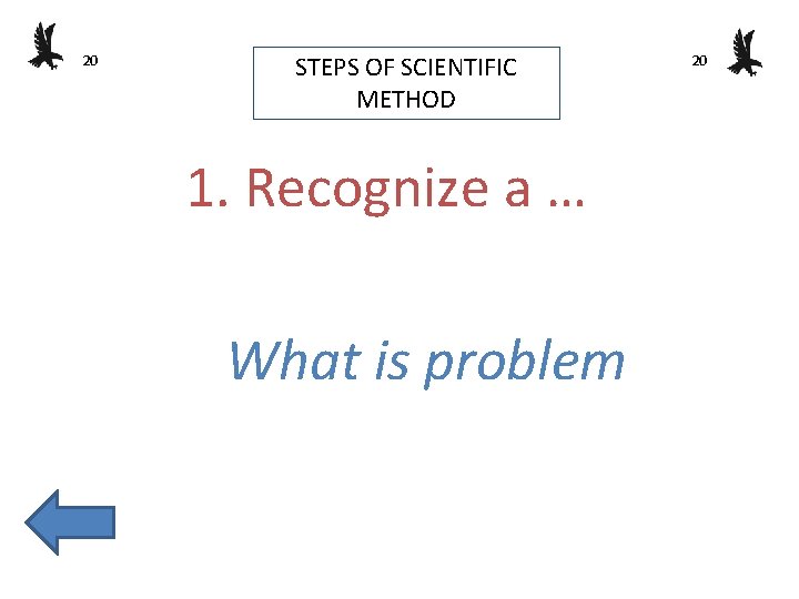 20 STEPS OF SCIENTIFIC METHOD 1. Recognize a … What is problem 20 
