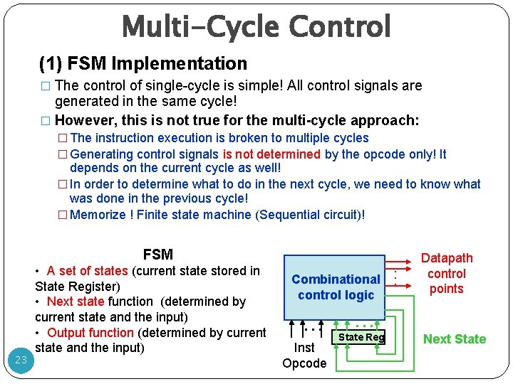 Multi-Cycle Control (1) FSM Implementation � The control of single-cycle is simple! All control