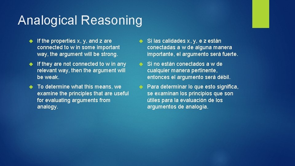 Analogical Reasoning If the properties x, y, and z are connected to w in