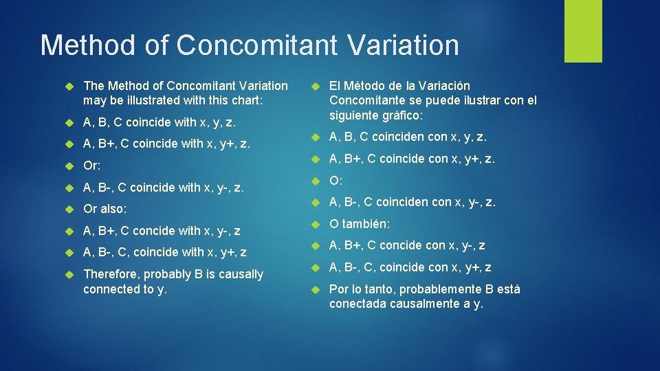 Method of Concomitant Variation El Método de la Variación Concomitante se puede ilustrar con