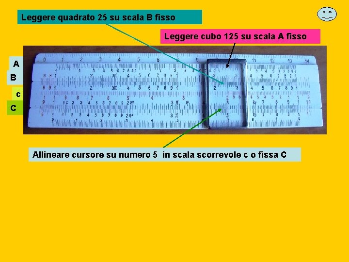 Leggere quadrato 25 su scala B fisso Leggere cubo 125 su scala A fisso