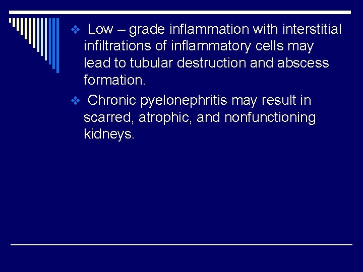 v Low – grade inflammation with interstitial infiltrations of inflammatory cells may lead to