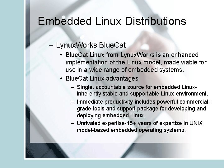 Embedded Linux Distributions – Lynux. Works Blue. Cat • Blue. Cat Linux from Lynux.
