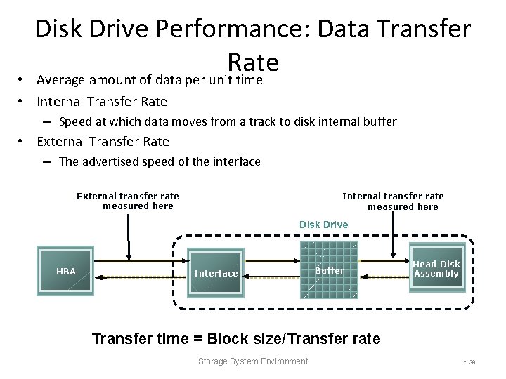 Disk Drive Performance: Data Transfer Rate Average amount of data per unit time • Disk Drive Performance: Data Transfer Rate Average amount of data per unit time •