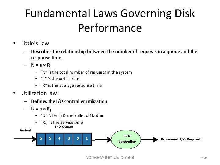 Fundamental Laws Governing Disk Performance • Little’s Law – Describes the relationship between the Fundamental Laws Governing Disk Performance • Little’s Law – Describes the relationship between the