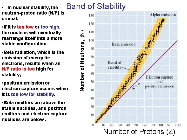 Band of Stability • If it is too low or too high, the nucleus