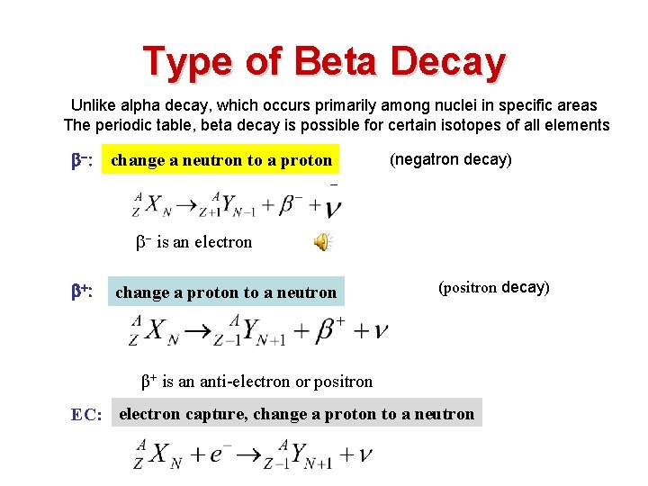 Type of Beta Decay Unlike alpha decay, which occurs primarily among nuclei in specific