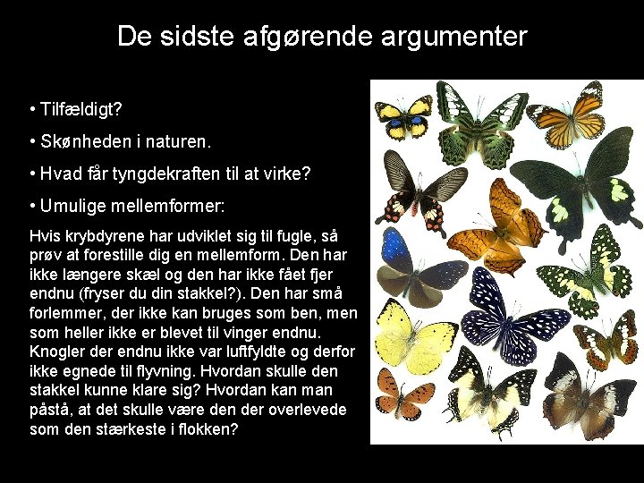 De sidste afgørende argumenter • Tilfældigt? • Skønheden i naturen. • Hvad får tyngdekraften