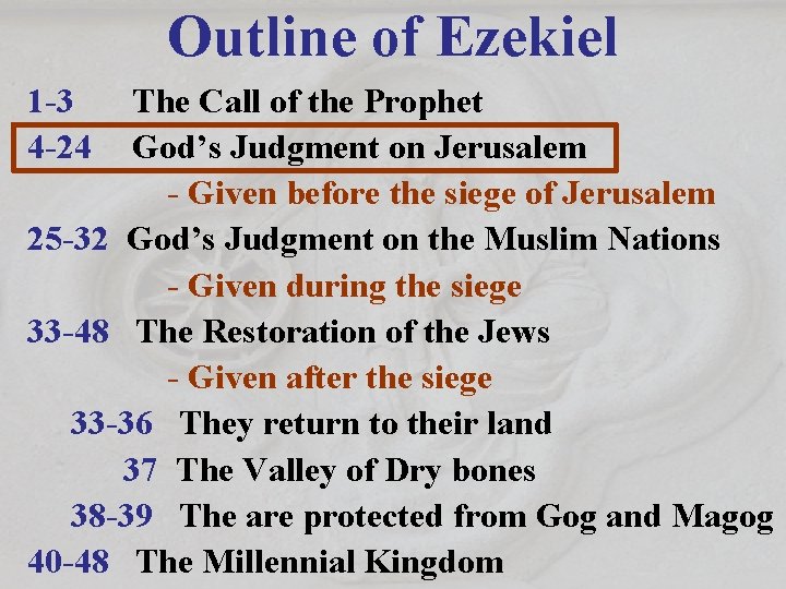 Outline of Ezekiel 1 -3 4 -24 The Call of the Prophet God’s Judgment