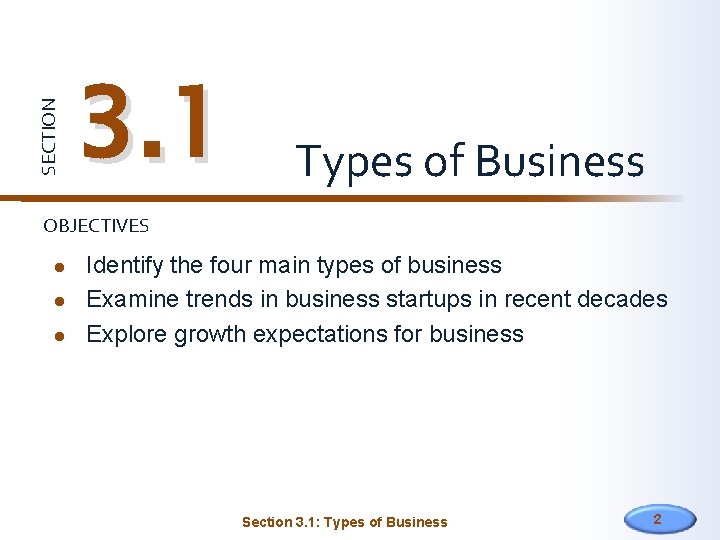 SECTION 3. 1 Types of Business OBJECTIVES Identify the four main types of business