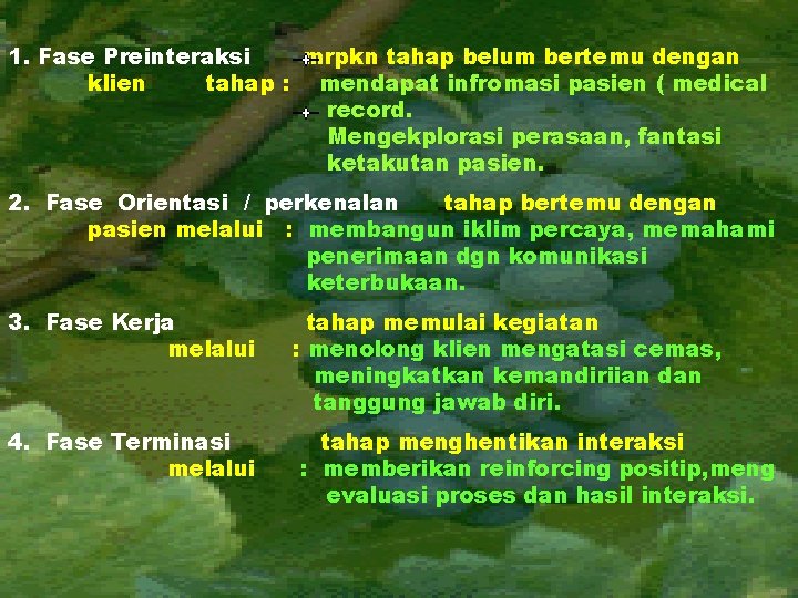 1. Fase Preinteraksi mrpkn tahap belum bertemu dengan klien tahap : mendapat infromasi pasien